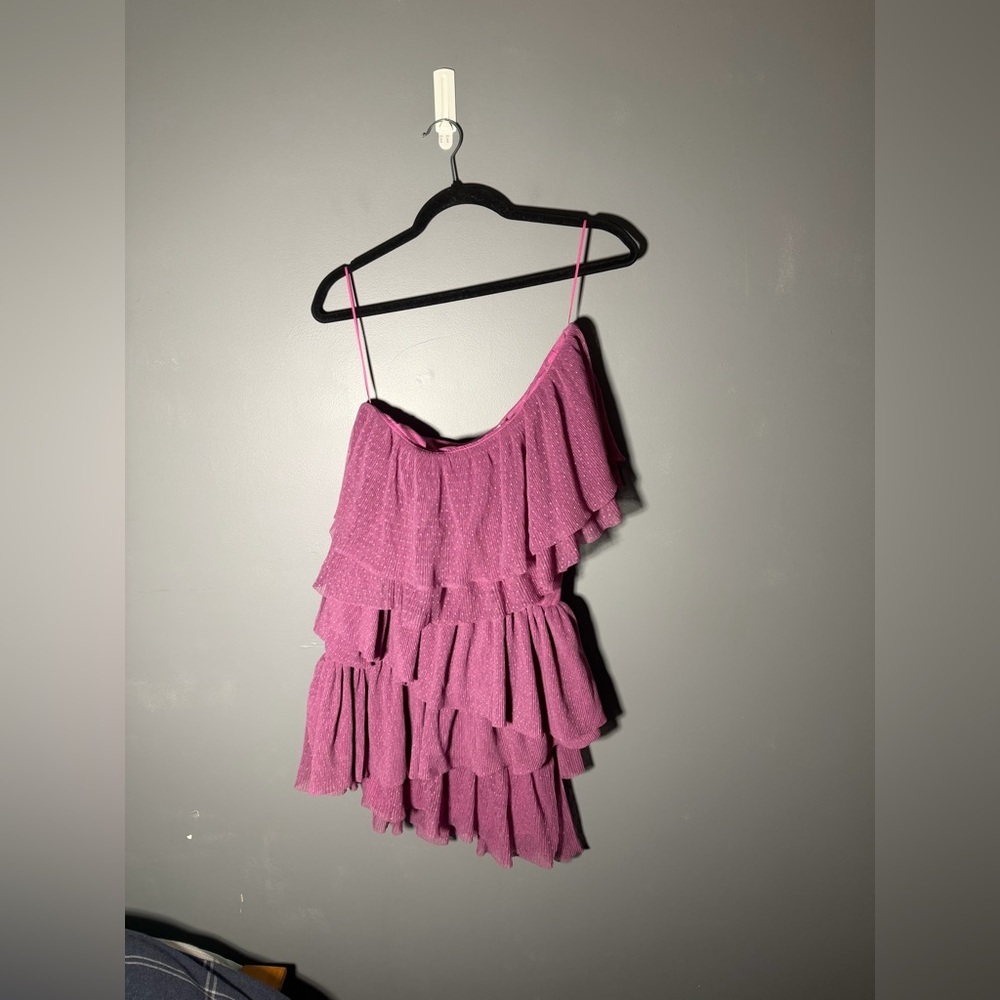 Revolve Endless Rose Purple Tulle Tiered One Shoulder Mini Dress Size S NWT